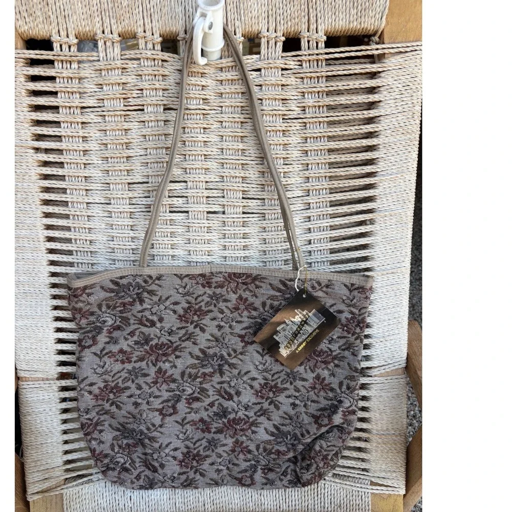 Vintage Floral Tapestry Tote Bag Brown Tan  Aztec Southwest NWT Boho